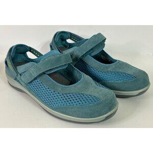 Orthofeet Woman's X-Wide 11 2E Teal Mary Jane Comfortable Shoes Adjustable Strap